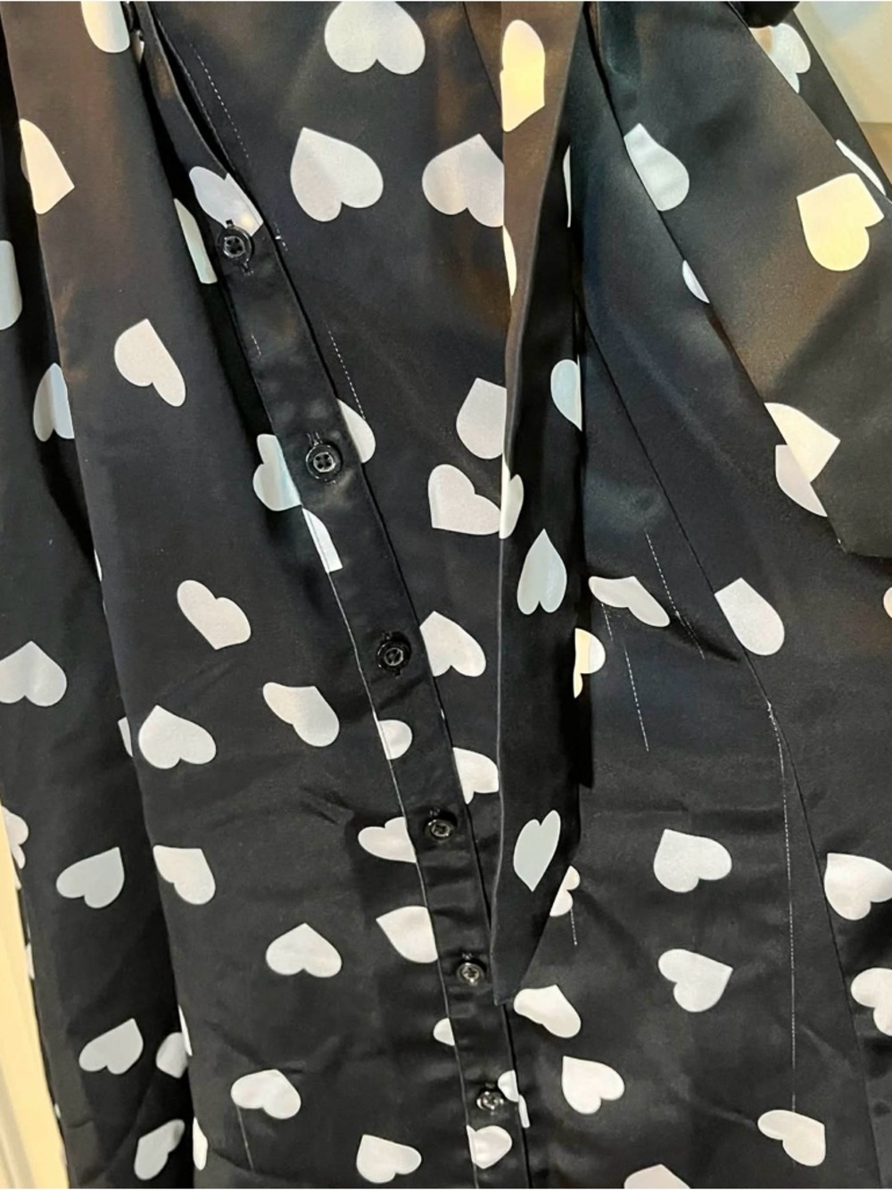 NWOT Kate Spade Black Heart Print Puff Sleeve Midi Shirtdress - 4 - Fabric Note! - Picture 5 of 13